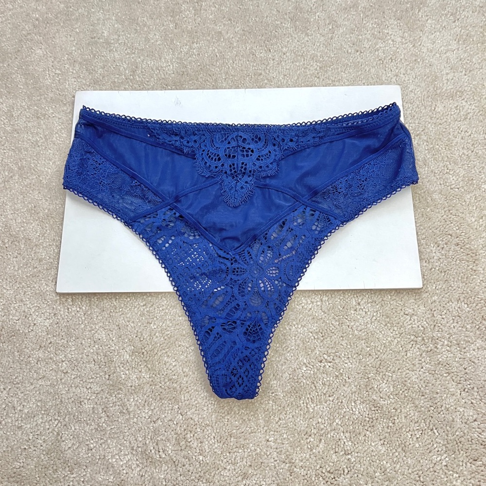 Victoria’s Secret Dream Angels Blue Satin Lace high Waist Thong Panties Large L
